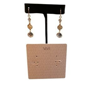 NWT ViVI Golden Circlet Dangle Fish Hook Earrings with Clear Stones